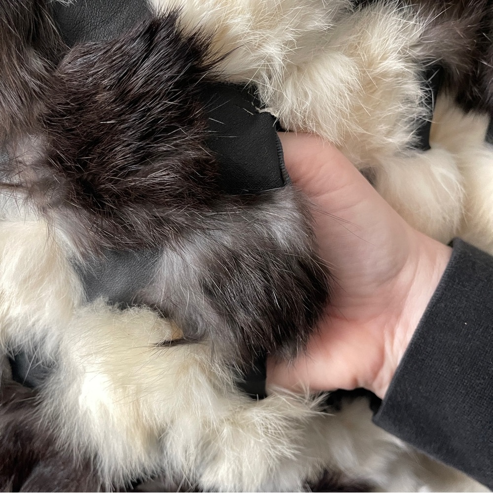Vintage rabbit fur patchwork coat - size large, made in Korea - Picture 5 of 14